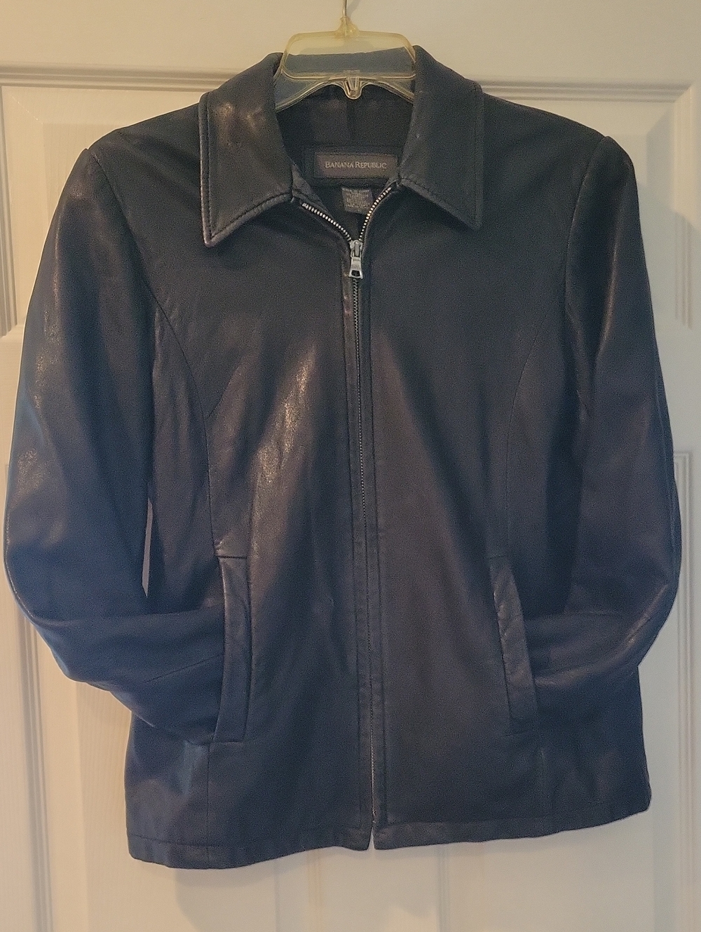 Banana Republic Unisex Black Leather Bomber Jacket Sz Sm
